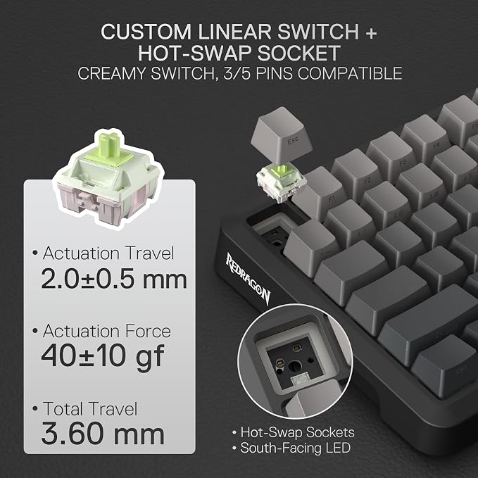 Redragon K724 PRO Wireless 81-Key Gasket Gaming Keyboard, TFT Screen & Knob | Easy-Control LED Info Display, 0-Delay Tri-Mode, Cushioned 5-Layer Noise Dampening for Creamy Thocky Sound, Compact 80% Size