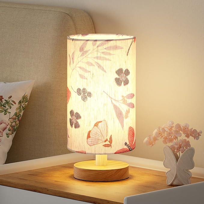 Fenmzee Small Table Lamps (Butterfly Cream Shade, 9" Inline Control) | 3000K LED Blub Included | 680 Lumens | Easy Assembly | Minimalist Design | E26 | for Kitchen | for Kids Room