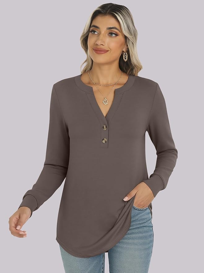 ANRABESS Women's Long Sleeve Shirts 2026 Spring Fashion Dressy Casual Tops Trendy Henley Blouses Cute Work Outfits Clothes