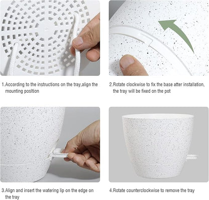 10/9/8 inch Self Watering Pots, Set of 3 Plastic Planters with Mesh Drainage Holes and Deep Reservoir for Indoor Outdoor Garden Plants and Flowers, White Speckles