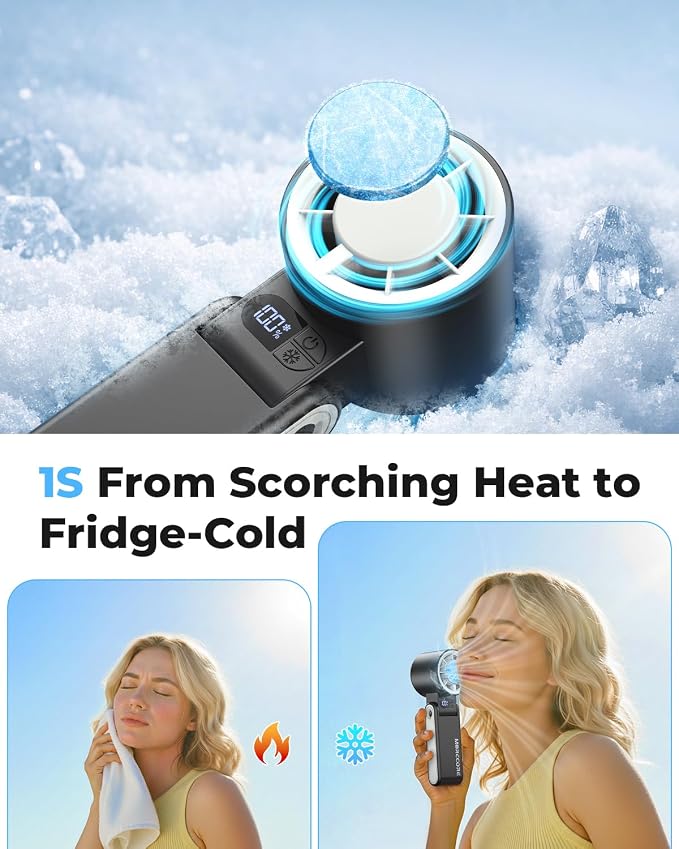 MORECORE Portable Handheld Fan with Ice Cooler, [Instant Chill to 50℉], Gifts for Men Mom Women Grandma Girl Her Hot Flash, 5000mAh Cooling Fan, Camping/Cruise/Soccer Game/Travel Essentials 2026