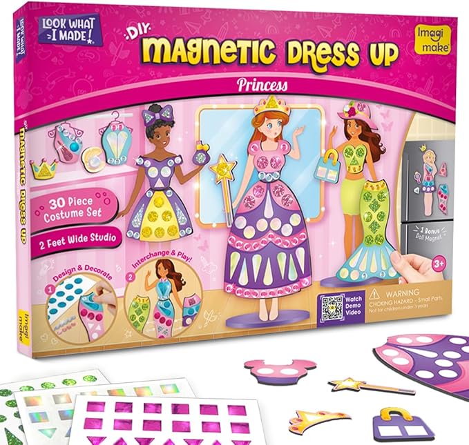 Imagimake DIY Magnetic Dress-Up Princess |Pretend Play Magnetic Toys for Kids | 30 Magnetic Dresses & Accessories | Interchange & Create Unlimited Outfits | Birthday Gift for 3,4,5,6,7,8 Year Old Girl