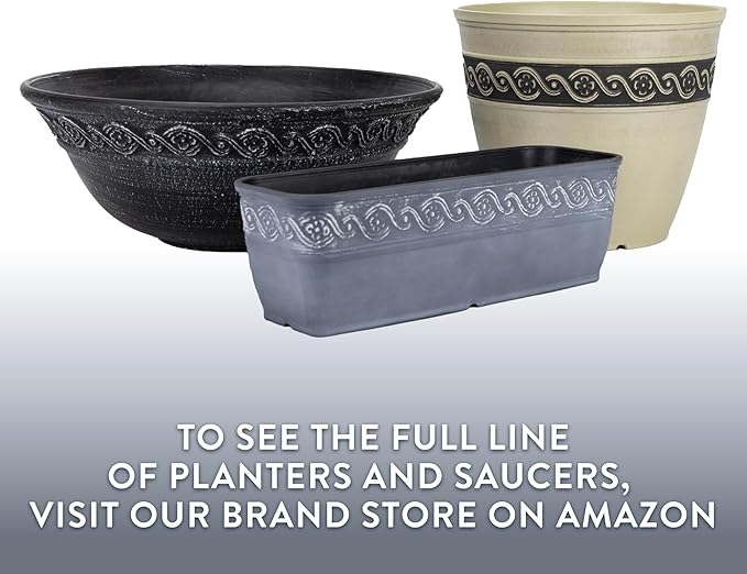Classic Home and Garden Corinthian Round Resin Flower Planter Pot, Slate Blue 8" (Pack of 3)