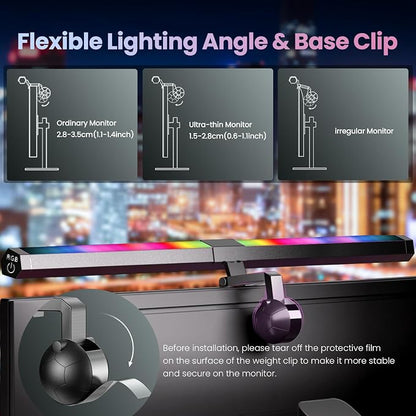 Quntis Monitor Light RGB PRO Backlight, Eye-Care Dual Light Computer Light Bar Gaming Office Desk Lamp, 15 Modes Dimmable Backlight, 3 Color Temperature Adjustable Brightness, Ra95 Screen Light Bar