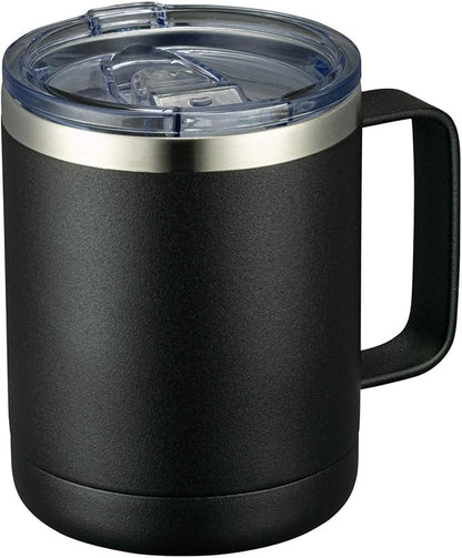 MEWAY 12oz Coffee Mug With Handle and Sliding Lid,Stainless Steel Travel Tumbler Cup with Handle,Double Wall Vacuum Insulated Camping Cup for Hot & Cold Drinks Tea (Black,Set of 1