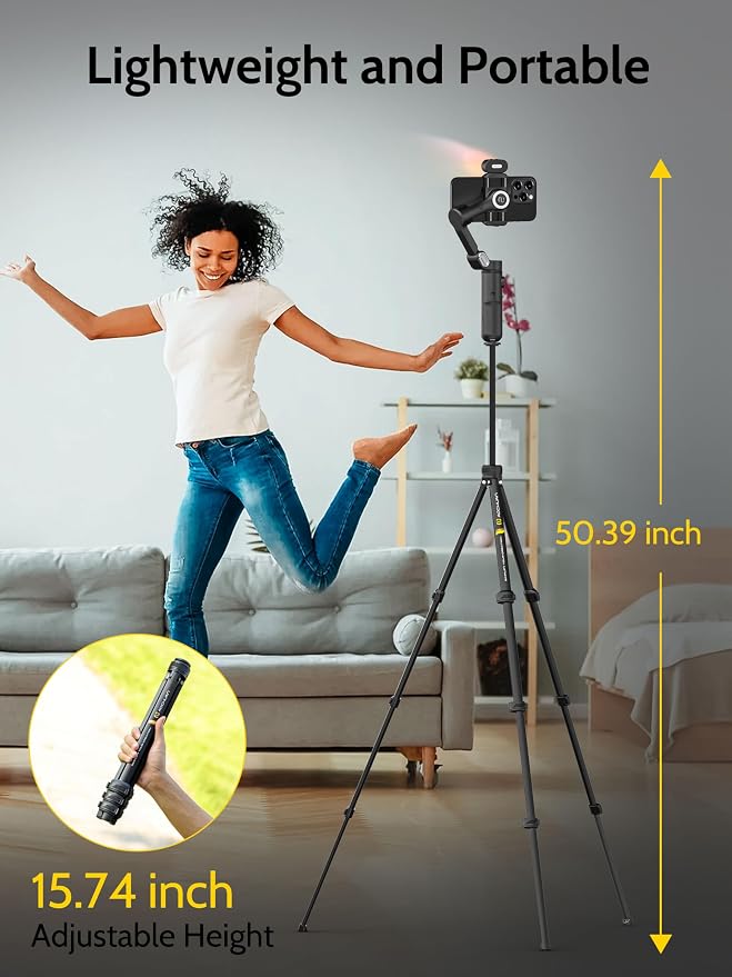 AOCHUAN 3-Axis Gimbal Stabilizer for iPhone & Android w/RGB Light, Handheld Phone Gimbal for Video Recording w/AI Tracking,1/4 Thread, Extendable Tripod, Padded Carry Bag(Smart X Complete Combo1)