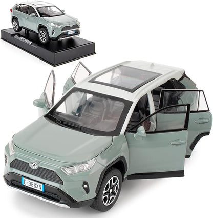 WAKAKAC Model Car 1/32 RAV4 Alloy Diecast Collectible Toy Car with Light and Sound Toy Vehicle Door Can Be Opened for Boys Kids Toddler Gift (Gray)