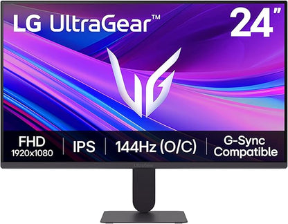 LG 24G411A-B 24-inch Ultragear Full HD (1920 x 1080) IPS Gaming Monitor, 144Hz (O/C), 1ms MBR, NVIDIA G-Sync Compatible, AMD FreeSync, HDR10, HDMI, DisplayPort, Slim Stand, Black