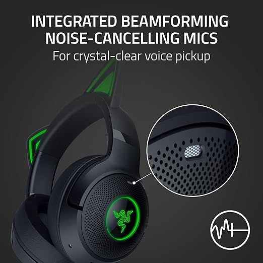 Razer Kraken Kitty V2 BT Wireless RGB Headset, Black | Chroma RGB Kitty Ears & Earcups, Bluetooth 5.2, 40 mm Drivers, Noise-cancelling Mics, Lightweight, USB-C, 40 Hr Battery