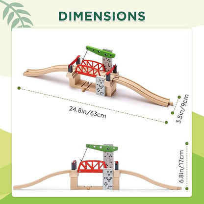 SainSmart Jr. Wooden Train Set Accessories, Moveable Lifting Bridge Set with Track for Kids Compatible with Thomas, Brio, Chuggington, Melissa and Doug