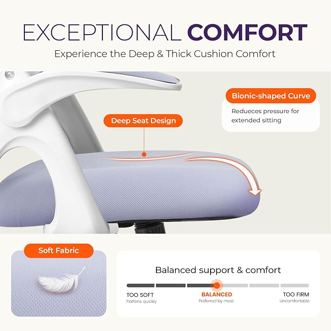 NEO CHAIR Office Desk Gaming Ergonomic Computer Chair with Lumbar Back Support Adjustable Height Swivel Rolling Wheels Flip-up Arms Mesh Chair for Home Vanity (Purple) | Lumbar Support, Height Adjustment, 360° Swivel and Rolling Base, Space-Saving Desi...