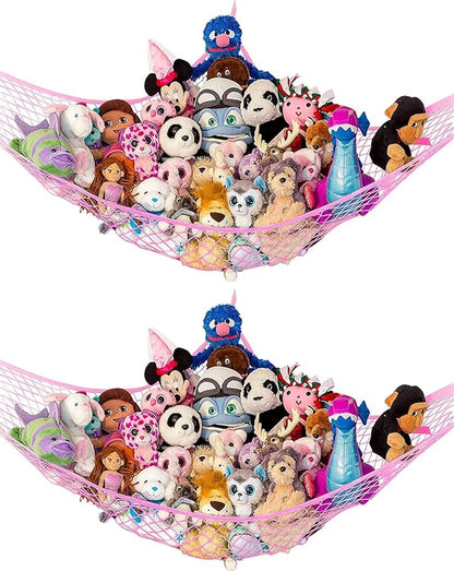 Stuffed Animal Hammock XL 2 Pack | Corner Stuffed Animal Storage & Plushie Net | Extra Large Toy Hammock for Stuffed Animals | Easy Hang, Hardware Included | Pink Bedroom Decor | by Lilly's Love