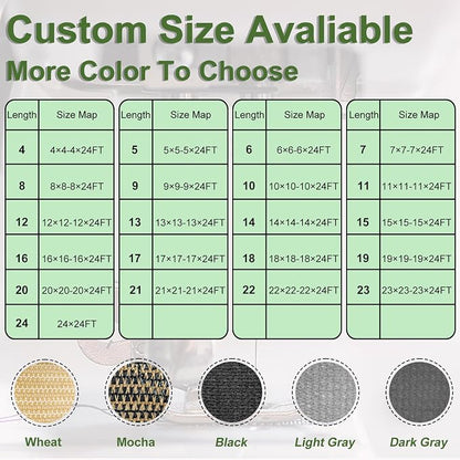 Artpuch Outdoor Pergola Shade Cover 15x19 FT Sun Shade Cloth with Grommets Mocha 90% UV Protection Canopy Patio Privacy Screen (Customized Available)