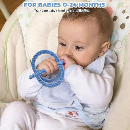 SOLIFEGOBLE 2 Pack Baby Teething Toy for 0-24 Months, Food Grade Silicone Teether, Easy Grip Design to Soothe Gum Pain, BPA-Free, Freezable & Dishwasher Safe (Khaki+Light Blue)