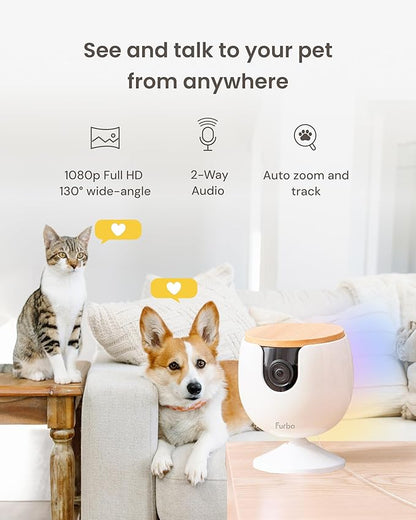 Furbo Mini Pet Camera: Basic See & Talk Features, No AI Alerts, No Subscription Required, Pet Security Cam w/Barking/Meowing Alerts, Rotating View, 2-Way Audio, Smart Home Monitoring