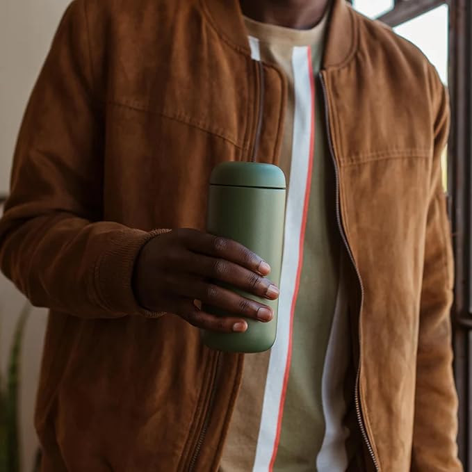 Fellow Carter Move Ceramic Lined Travel Coffee Mug 16 oz - Leak-Proof Lid | No Metallic Taste, Dishwasher Safe, Hot 12Hr Cold 24Hr, Stainless Steel Tumbler, BPA-Free, Fits Cup Holders, Cargo Green