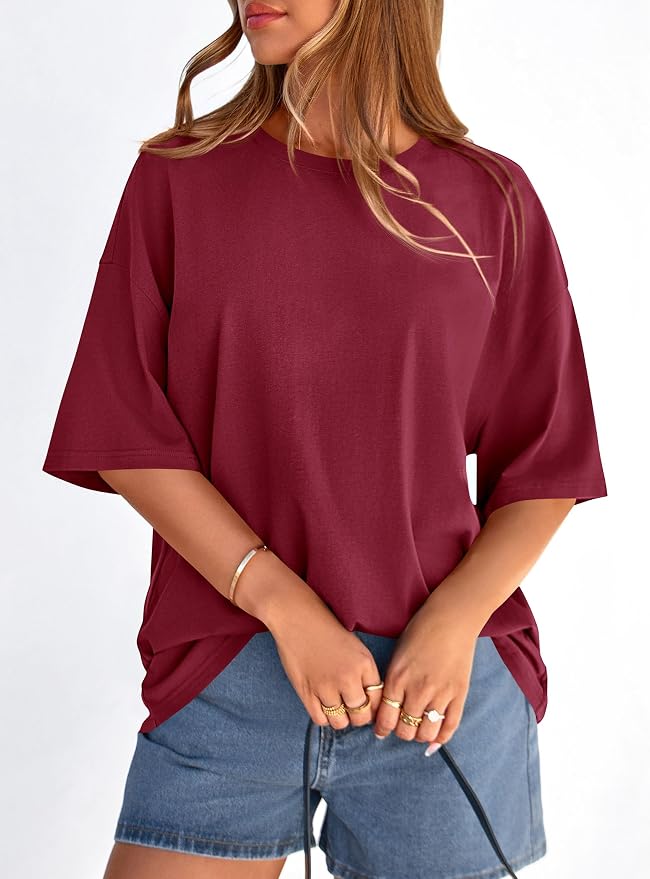PRETTYGARDEN Womens 2026 Spring Going Out Tops Casual Short Sleeve Crewneck Loose Fit Basic Oversized T Shirts Summer Outfits