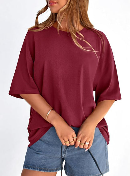 PRETTYGARDEN Womens 2026 Spring Going Out Tops Casual Short Sleeve Crewneck Loose Fit Basic Oversized T Shirts Summer Outfits