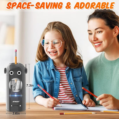 AFMAT Electric Pencil Sharpener for Colored Pencils 7-11.5mm, Fully Automatic Robot Pencil Sharpener, Auto in & Out, Rechargeable Hands-Free for Classroom/Home/Office, Battery Operated, PSX5RB, Gray