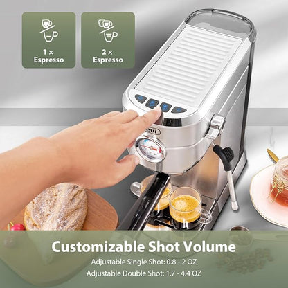 Gevi 20 Bar Compact Espresso Machine for Home,Latte、Cappuccino Coffee Maker | Removable Water Tank; Include Necessary Accessories; Can Make Americanos; Easy to Clean and Maintain; with Milk Frother;