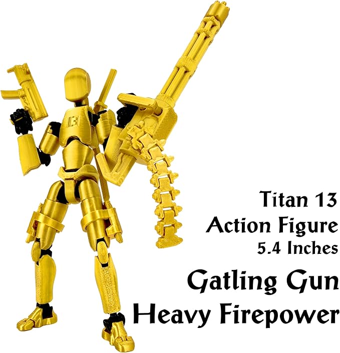 Gatling Gun Titan 13 Action Figure Set【Assembled】, Robot T Action Figure 3D Printed Dummy 13 Action Fidget Toys Figure Articulated, Lucky 13 for Collectors Desktop Decorations (Black-Green)