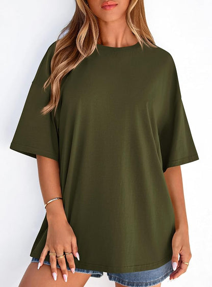 PRETTYGARDEN Womens 2026 Spring Going Out Tops Casual Short Sleeve Crewneck Loose Fit Basic Oversized T Shirts Summer Outfits
