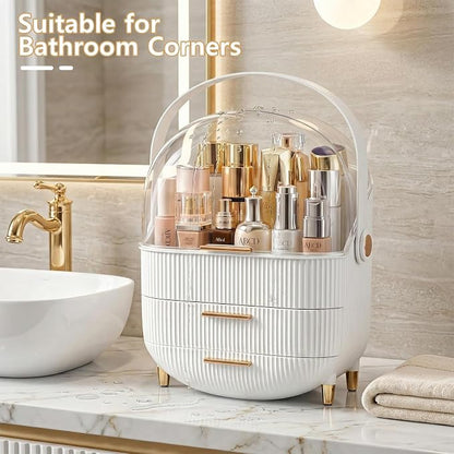 NestOrganix Makeup Organizer Skincare Organizers With Drawers | Cosmetic Display Cases with Transparent Cover, Skincare Organizers for Bathroom Countertop, Bedroom Vanity Desk, White