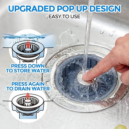 zaa 3 in 1 Kitchen Sink Drain Strainer Stopper Removable Basket Pop-Up | Kitchen Sink Accessories 1 Pack Silver Stainless - Food Catcher, Odor-Blocking Seal, Fits 3.5" Drain, Easy Clean
