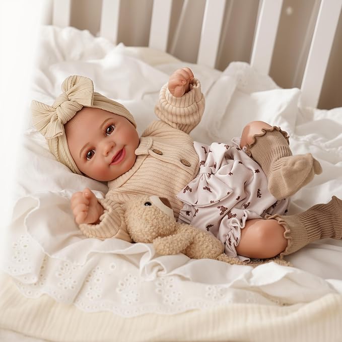 BABESIDE Reborn Baby Dolls Sunny - 17Inch Cute Soft Vinyl Realistic Baby Doll Poseable Smiling Real Life Baby Dolls with Complete Accessories for 3+ Years Old Gifts