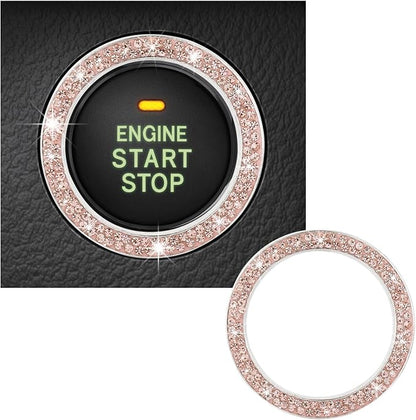 Kewucn Bling Crystal Double Rhinestone Car Engine Start Decoration Ring, Sparkling Push Start Button Sticker, Key Ignition & Knob Ring Decoration, Bling Car Interior Accessory(Peach)