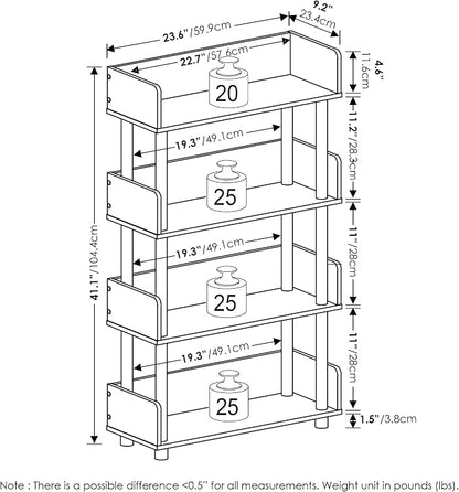 Furinno TURN-N-TUBE 4-Tier Display Shelf, Storage Shelves, Book Shelf, Open Shelves with Rounded Corner Top Edges, for Organization and Storage, Living Room, Home Office, Espresso