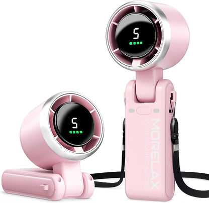Morelax Personal Handheld Fan,High-Speed Turbo Fans,5-Speed with LED Display,Powerful Motor,4000mAh,USB Rechargeable Portable Cooling Fan for Outdoor Activities,Travel,Working,Pink
