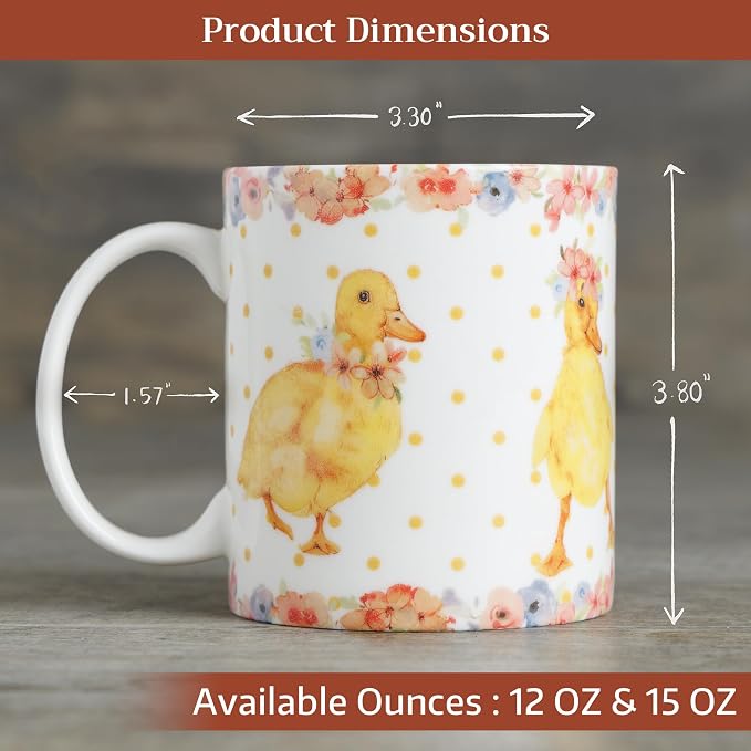 Maison d' Hermine Coffee Mug with Handles Tea Cups (15 Ounce, Pack of 2) | Fine Bone China Coffee Mugs for Hot Beverages Cappuccino Latte Home Restaurant Hotel Spring Summer -Ducklings In Spring
