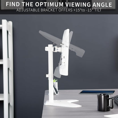 VIVO Single Monitor Desk Stand, Holds Screens up to 32 inch Regular and 38 inch Ultrawide, Freestanding VESA Steel Mount Base, Adjustable Height, Tilt, Swivel, Rotation, White, STAND-V001HW