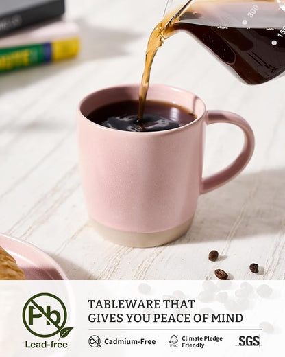 famiware Coffee Mugs Set of 8, Milkyway 13 oz Mug Set, Ceramic Cup Set with Handle for Coffee, Tea, Cocoa, Milk, Light Pink