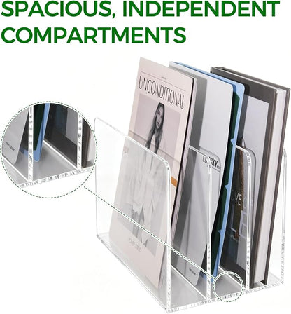 Acrylic Magazine File Holder, 3-Section A4 Desk Organizer | Fits A4 documents, 11.22"W x 7.68"H x 6.69"D, ideal for letters, folders & notebooks, 5mm thick premium clear acrylic
