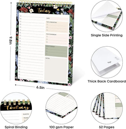 Taja To Do List Notepad, Undated Daily Planner for Work and Goal Setting | Forest Bloom, 52 Sheets, 9.8" x 6.5" , for Office, Home and school, Daily Task Planning, Notes and Everyday Organization