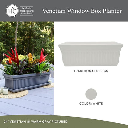 The HC Companies 24 Inch Venetian Window Planter Box with Drainage Plug, Lightweight UV-Resistant Plastic Indoor & Outdoor Planters, 2-Pack Flower Box for Garden & Home Decor, White