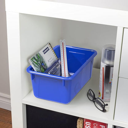 Storex Small Cubby Bins – Plastic Storage Containers for Classroom with Non-Snap Lid, 12.2 x 7.8 x 5.1 inches, Blue, 5-Pack (62408A05C)