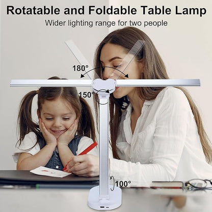 Lightess LED Desk Lamp with Wireless Charger, USB Charging Port - Dual Swing Arm Dimmable LED Desk Light with Night Light, Foldable Desk Lamp, Touch Control Table Lamp for College Dorm Room Bedroom