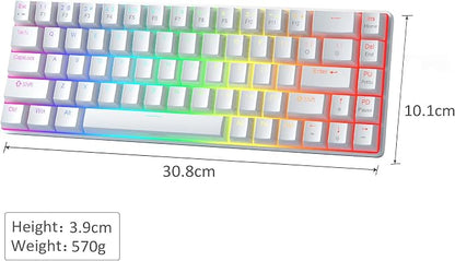 MageGee Portable 60% Mechanical Gaming Keyboard, Red Switch, PBT Pudding Keycaps RGB Backlit Compact 68 Keys Mini Wired Office Keyboard for Windows Laptop PC - White