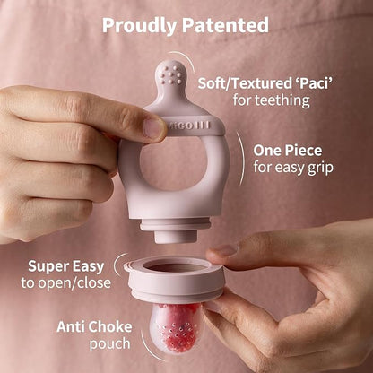 SAMiGO Baby Food Fruit Feeder and Breastmilk Popsicle Mold Set, Silicone Fruit Teether, Food Feeder Pacifier for Teething Relief, Freezer Tray, Baby Feeding Essentials, 4 Months+