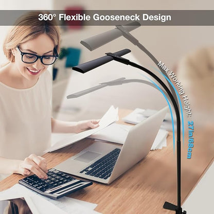 LED Desk Lamp for Home Office,Bright Double Head Desk Lamp with Clamp,Dimmable 5 Color Modes Desk Lighting,12W Eye-Caring Architect Table Lamp for Workbench,Monitor,Reading,Study,1400lm