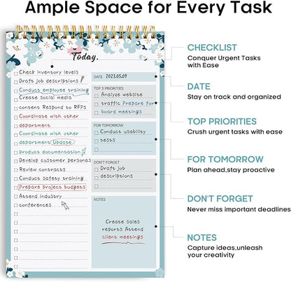 Taja To Do List Notepad, Undated Daily Planner for Work and Goal Setting | Blue Breeze, 52 Sheets, 9.8" x 6.5" , for Office, Home and school, Daily Task Planning, Notes and Everyday Organization