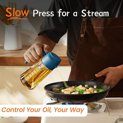 TrendPlain 16oz/470ml Glass Olive Oil Sprayer for Cooking – 2 in 1 Olive Oil Dispenser Bottle for Kitchen Gadgets and Air Fryer Accessories, Salad, BBQ - Black & Navy