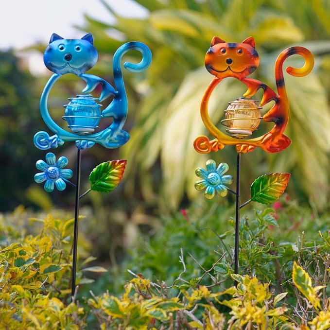Solar Garden Lights Outdoor Decor,26.4''H Cat Figurine Lights,Waterproof Decorative Garden Stakes for Lawn Patio Pathway, Cat Lover Gifts for Mom Women Birthday Christmas