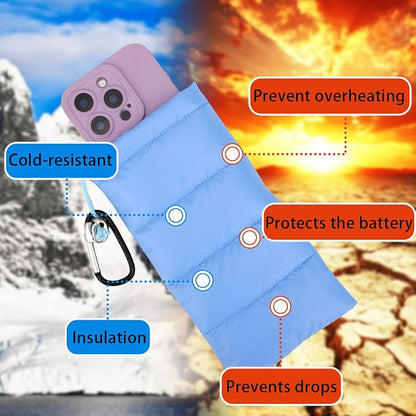 Lyreh Down Cotton Buckle Warm Phone Case, Protects from Freezing and Overheating, Perfect for Outdoor Camping (Light Blue)