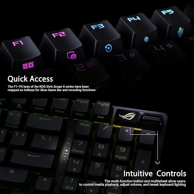 ASUS ROG Strix Scope II 96 Wireless Mechanical Gaming Keyboard – 96% Full-Size, Tri-Mode Connectivity, Hot Swappable Pre-lubed ROG NX Storm Clicky Switches, PBT Keycaps, RGB, PC/Mac Support - Black
