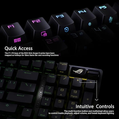 ASUS ROG Strix Scope II 96 Wireless Mechanical Gaming Keyboard – 96% Full-Size, Tri-Mode Connectivity, Hot Swappable Pre-lubed ROG NX Storm Clicky Switches, PBT Keycaps, RGB, PC/Mac Support - Black