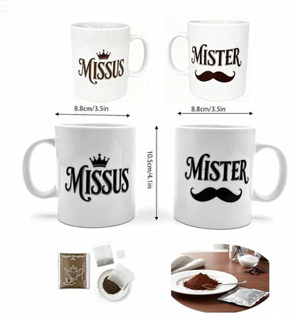 Porcelain Engagement Gifts For Couples, 11OZ Mister and Missus Mug Set of 2,Wedding Gifts for Couple, Bride and Groom Newlywed Bridal Shower, His Hers, Mr and Mrs, Christmas Day, Valentines